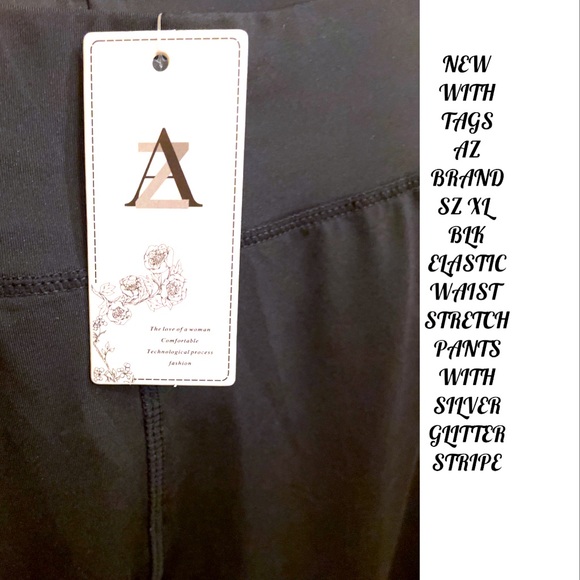 NWT SZ L/XL YOGA PANTS/LEGGINGS BLACK WITH SILVER GLITTERY RACING STRIPE ON SIDE - Picture 7 of 9